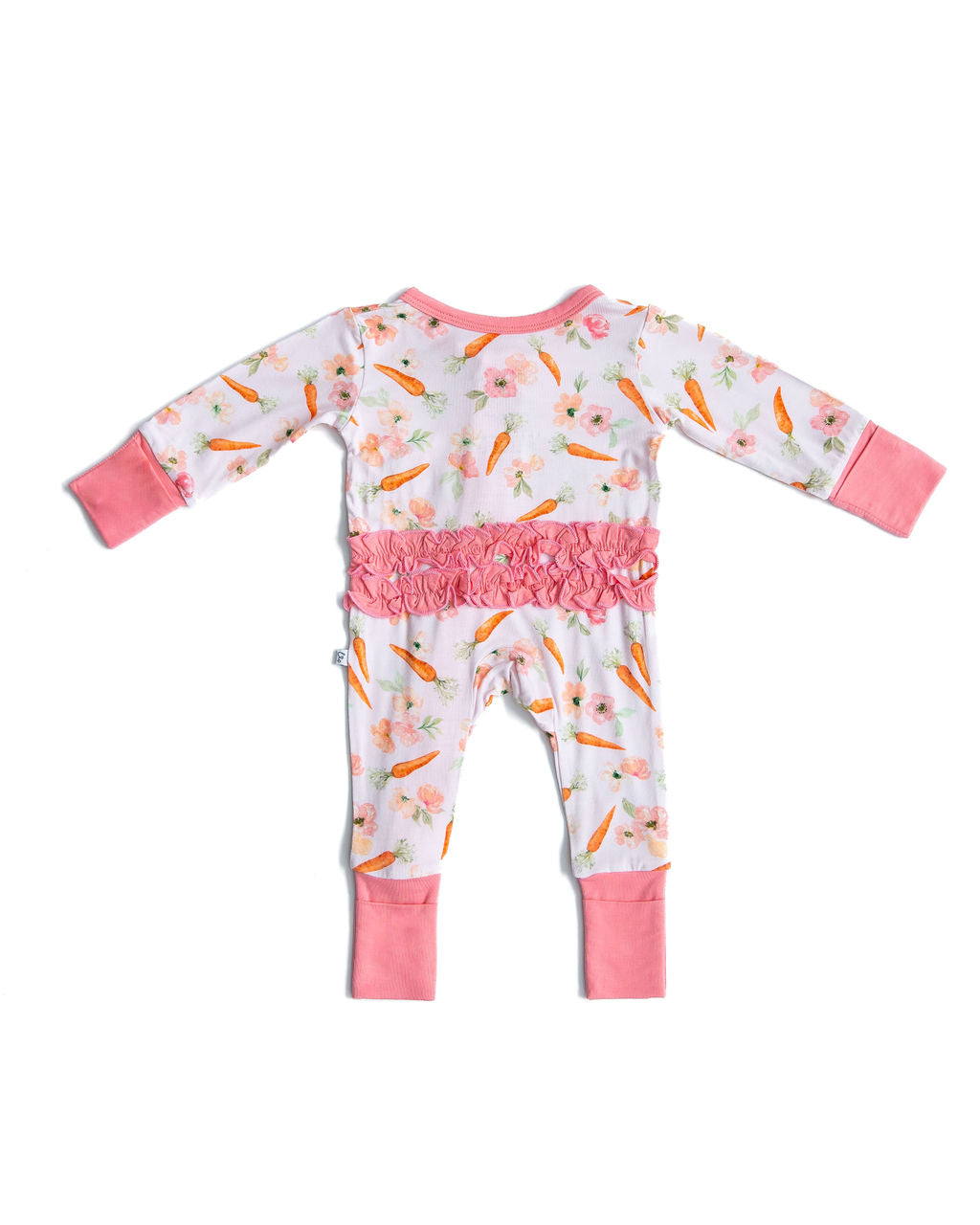 Lillian's Pink Easter Carrots Bamboo Ruffle Convertible Footie
