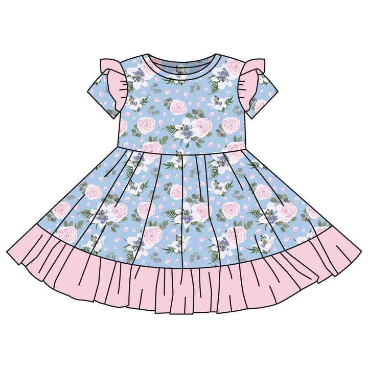 Lillian Floral Bamboo Ruffle Spin Dress-Dress-Laree + Co.