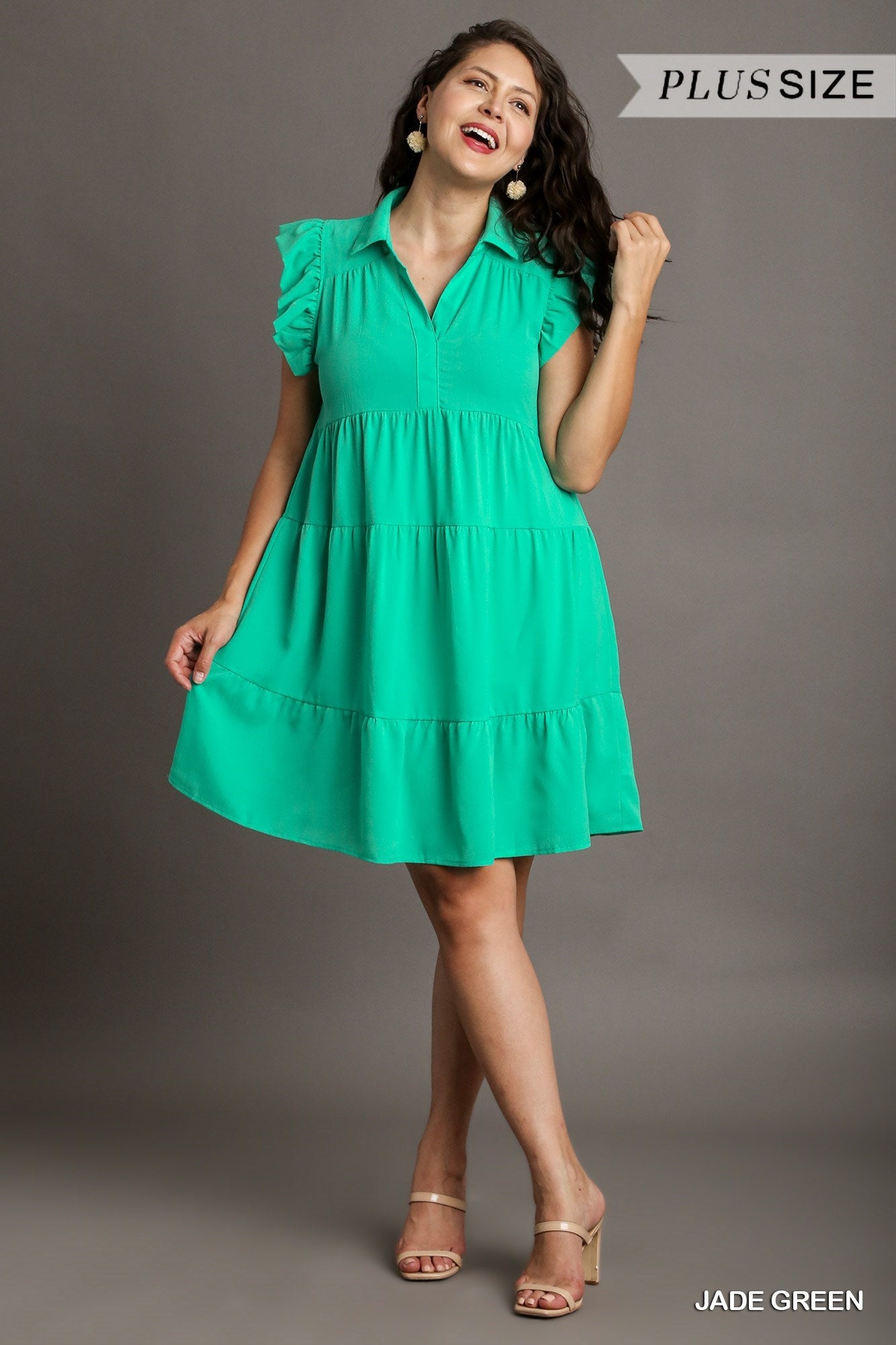 UMGEE Tiered Short Dress with Flutter Sleeves & Collar No Lining