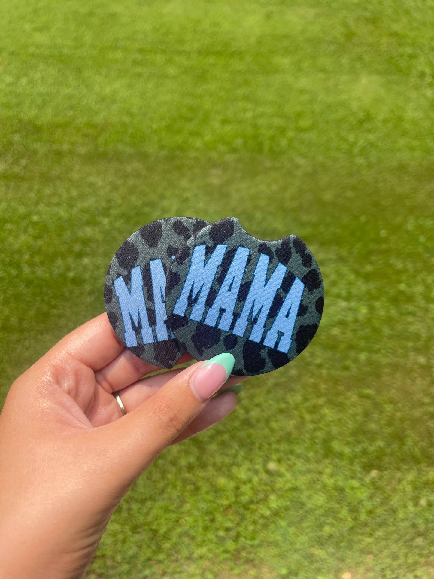 Mama Varsity Leopard Car Coaster Set