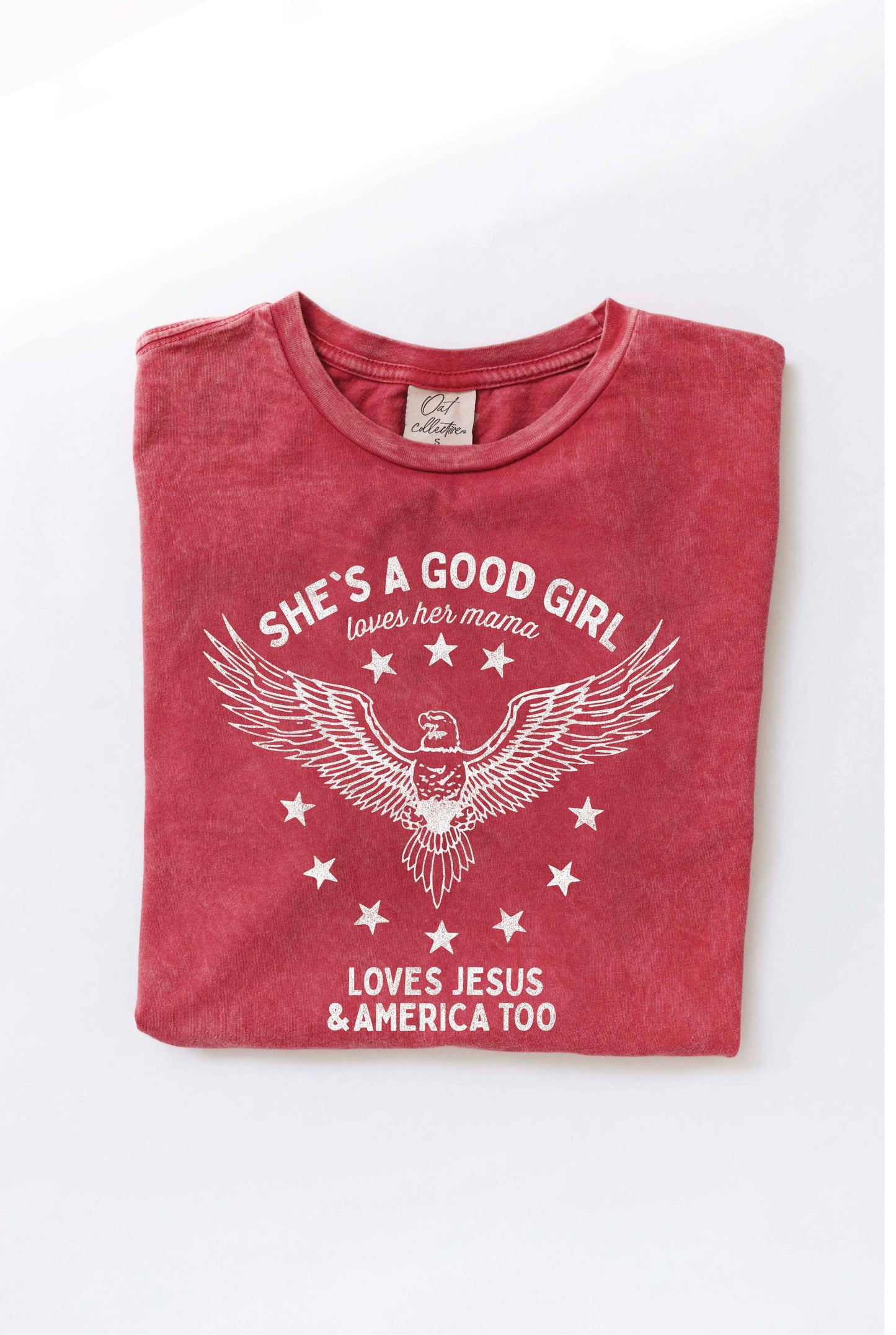 SHE'S A GOOD GIRL Mineral Washed Graphic Top