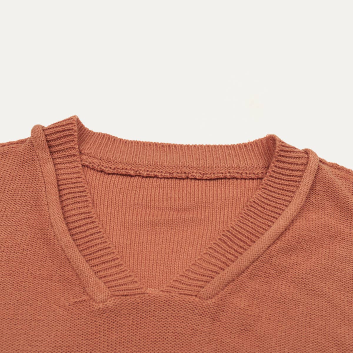 Casual Dark Salmon V-Neck Long Sleeve Knit Sweater