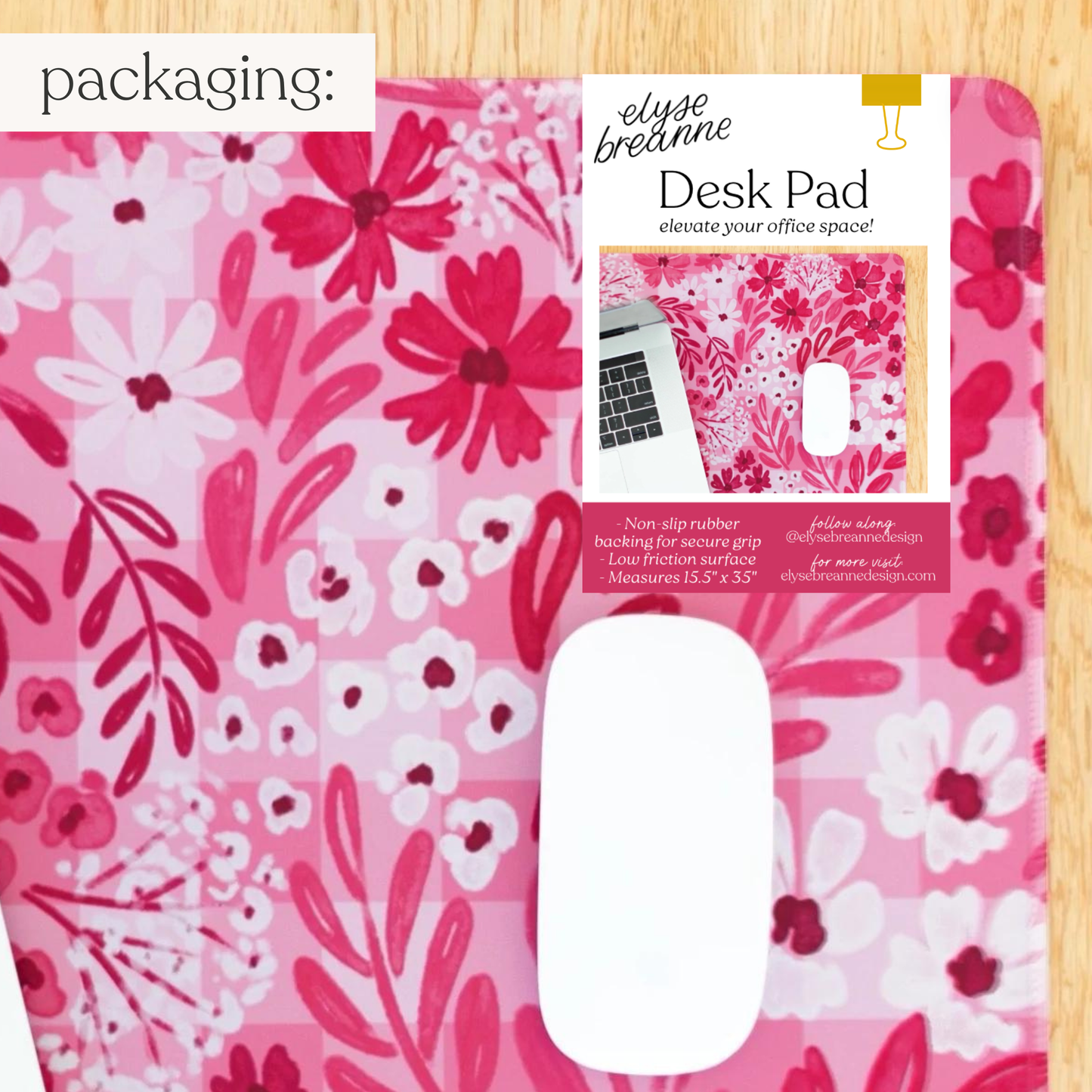 Pink Floral Gingham Desk Pad