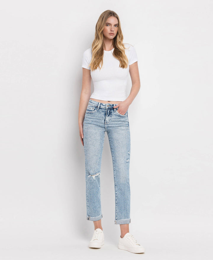 TUMMY CONTROL HIGH RISE CUFFED SLIM STRAIGHT JEANS