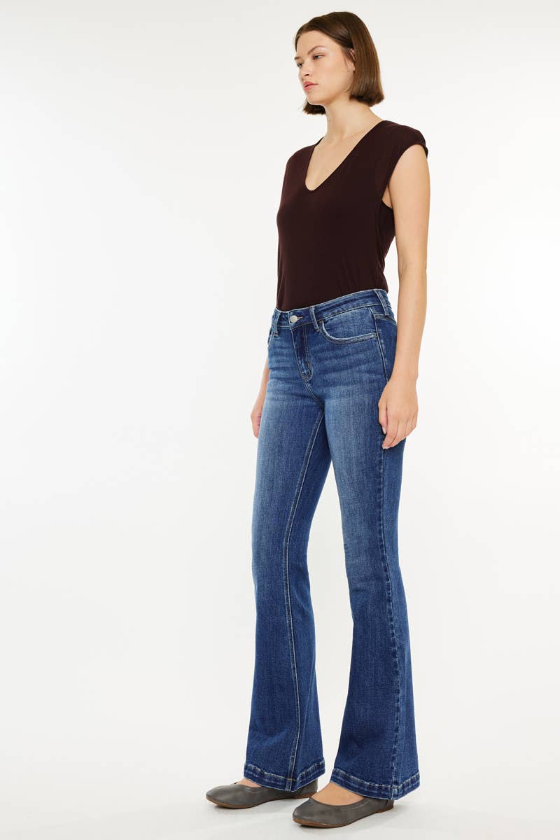 PETITE MID RISE FLARE MEDIUM WASH STRETCH