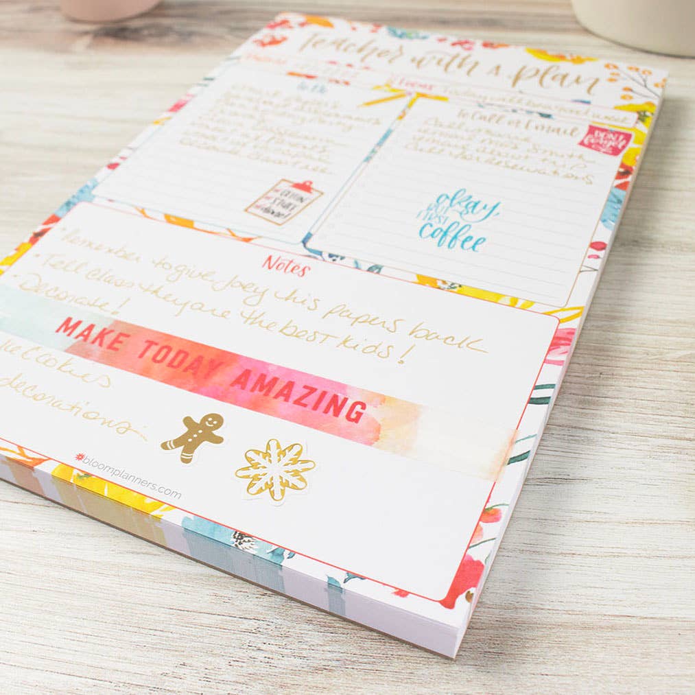 6x9 Teacher To-Do List Planning Pad, Happy Blooms Design