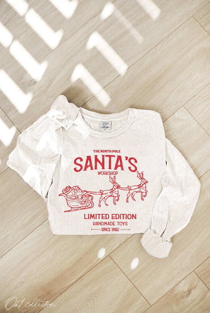 THE NORTH POLE - SANTA'S WORKSHOP Mineral Washed Long Sleeve Graphic