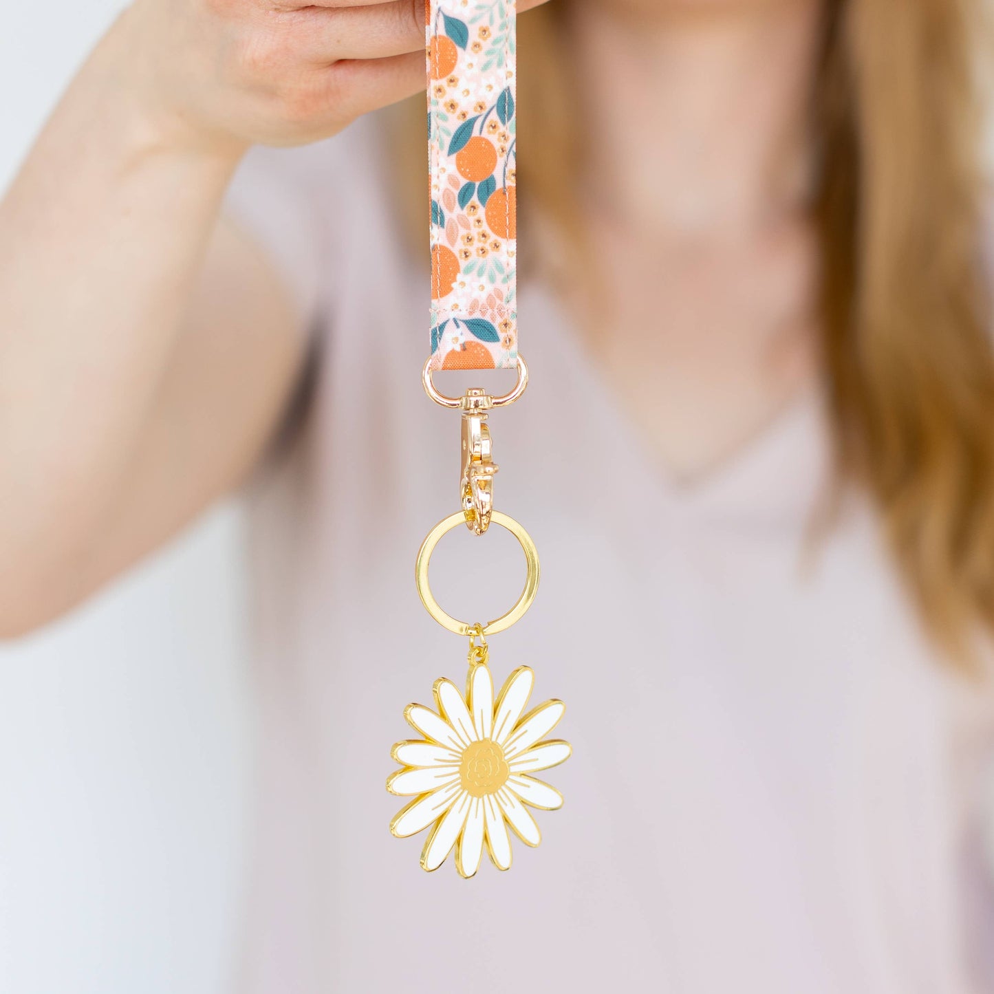 Oranges Floral Wristlet Keychain