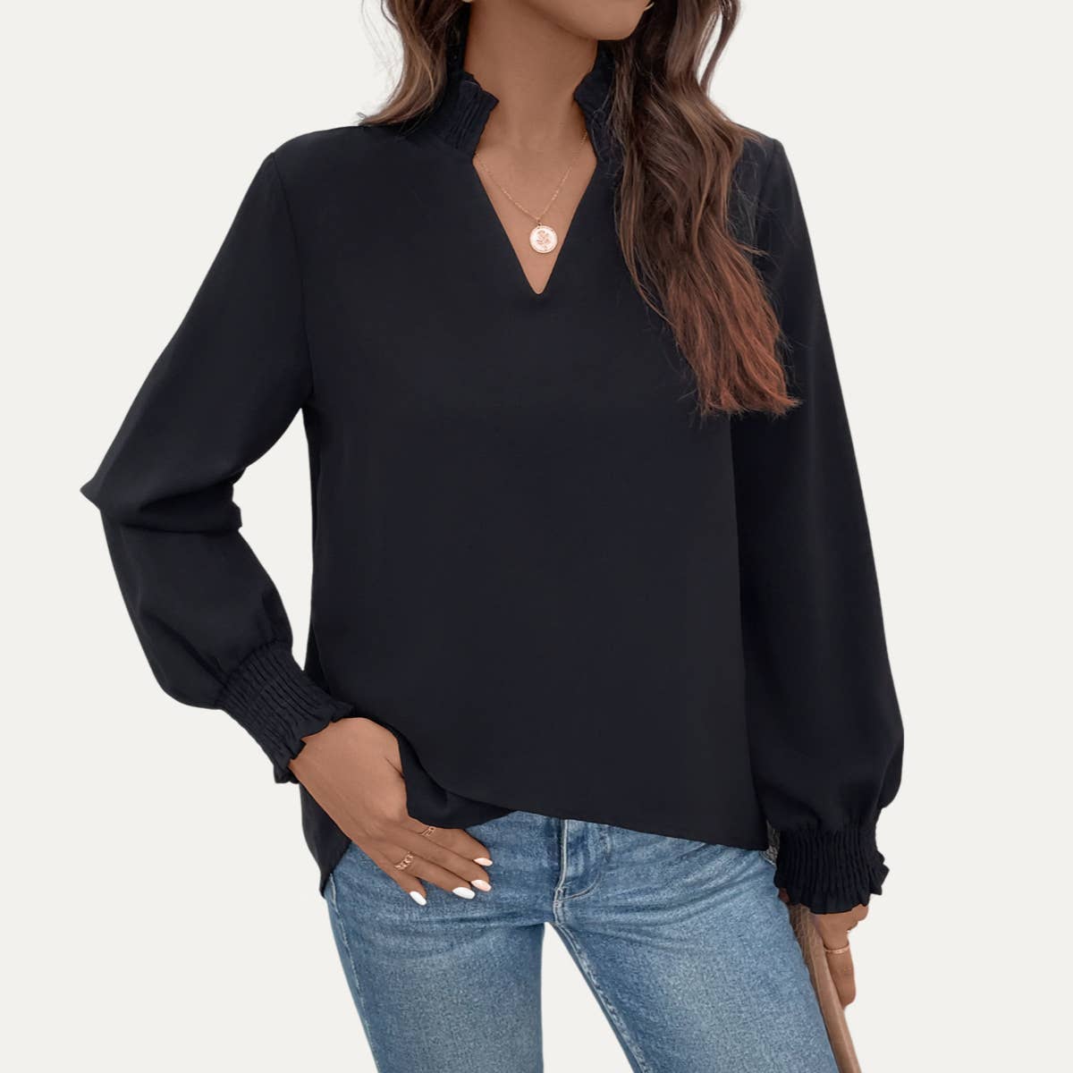 Working Out Black V-Neck Long Sleeve High-Low Top