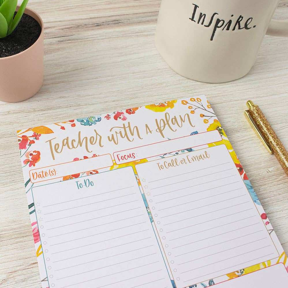 6x9 Teacher To-Do List Planning Pad, Happy Blooms Design