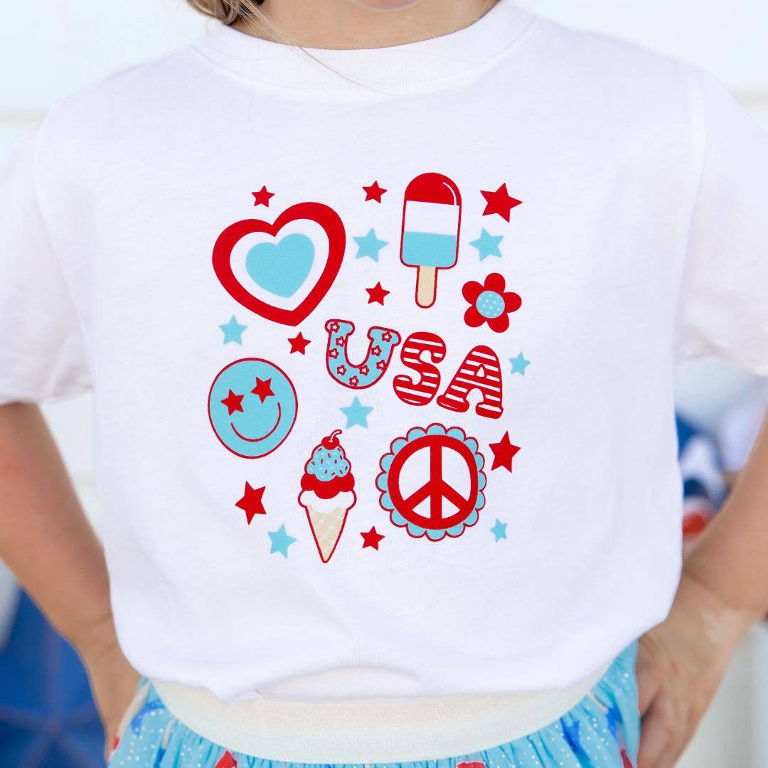 4th Of July Doodle Short Sleeve T-Shirt - White