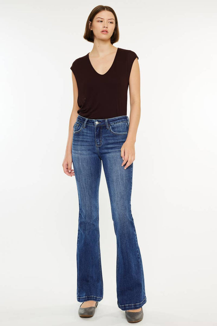 PETITE MID RISE FLARE MEDIUM WASH STRETCH