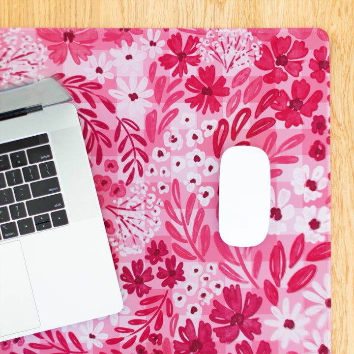 Pink Floral Gingham Desk Pad