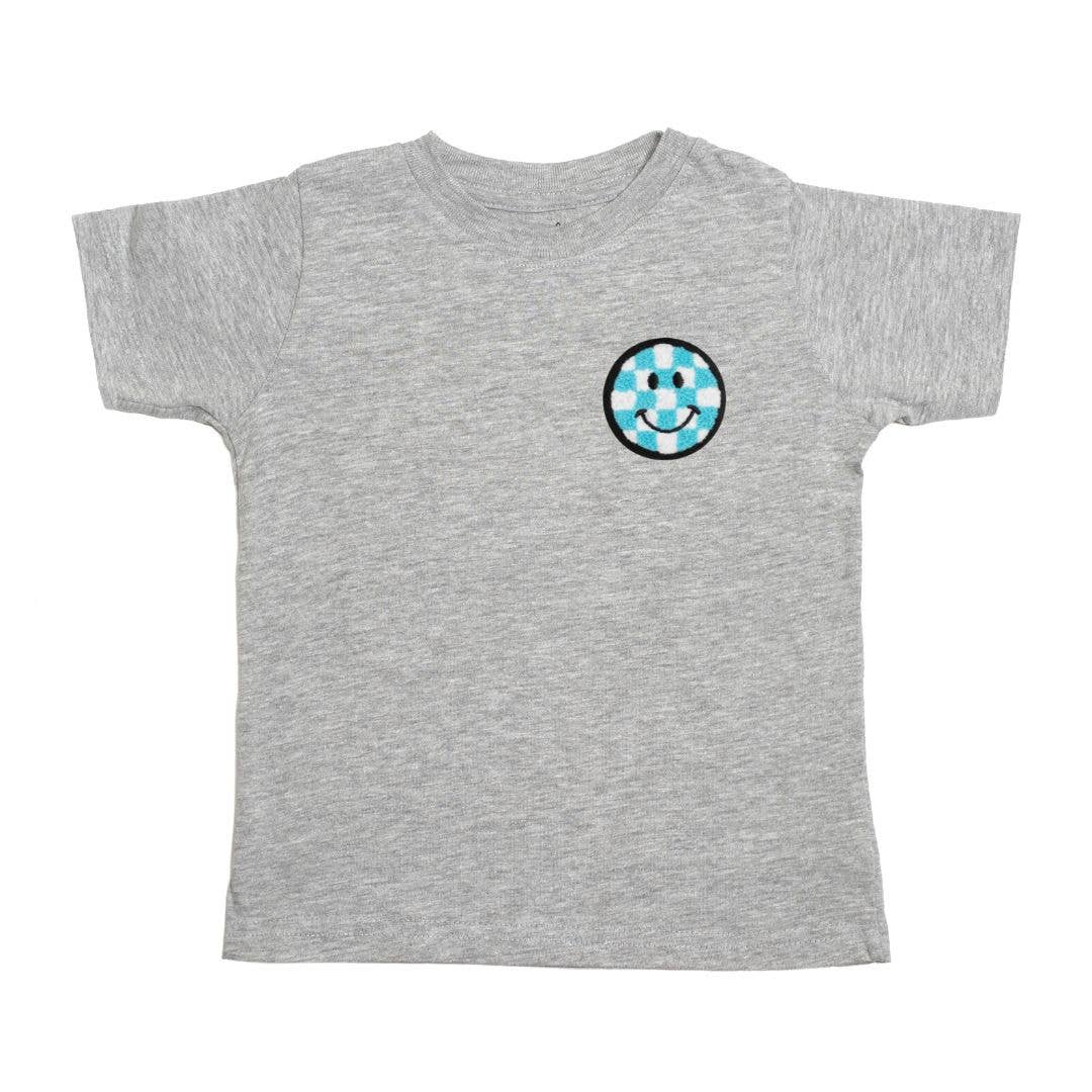 Smiley Checker Patch Short Sleeve T-Shirt - Kids Spring Tee