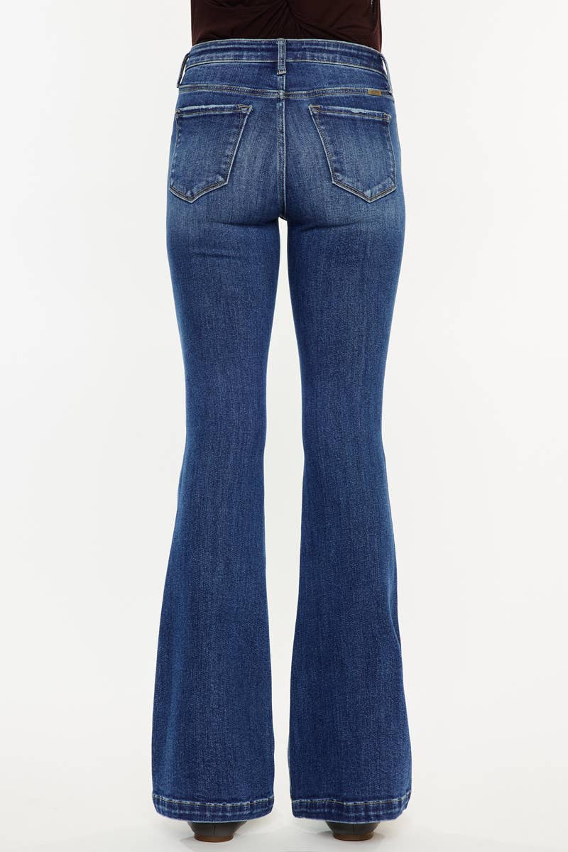 PETITE MID RISE FLARE MEDIUM WASH STRETCH