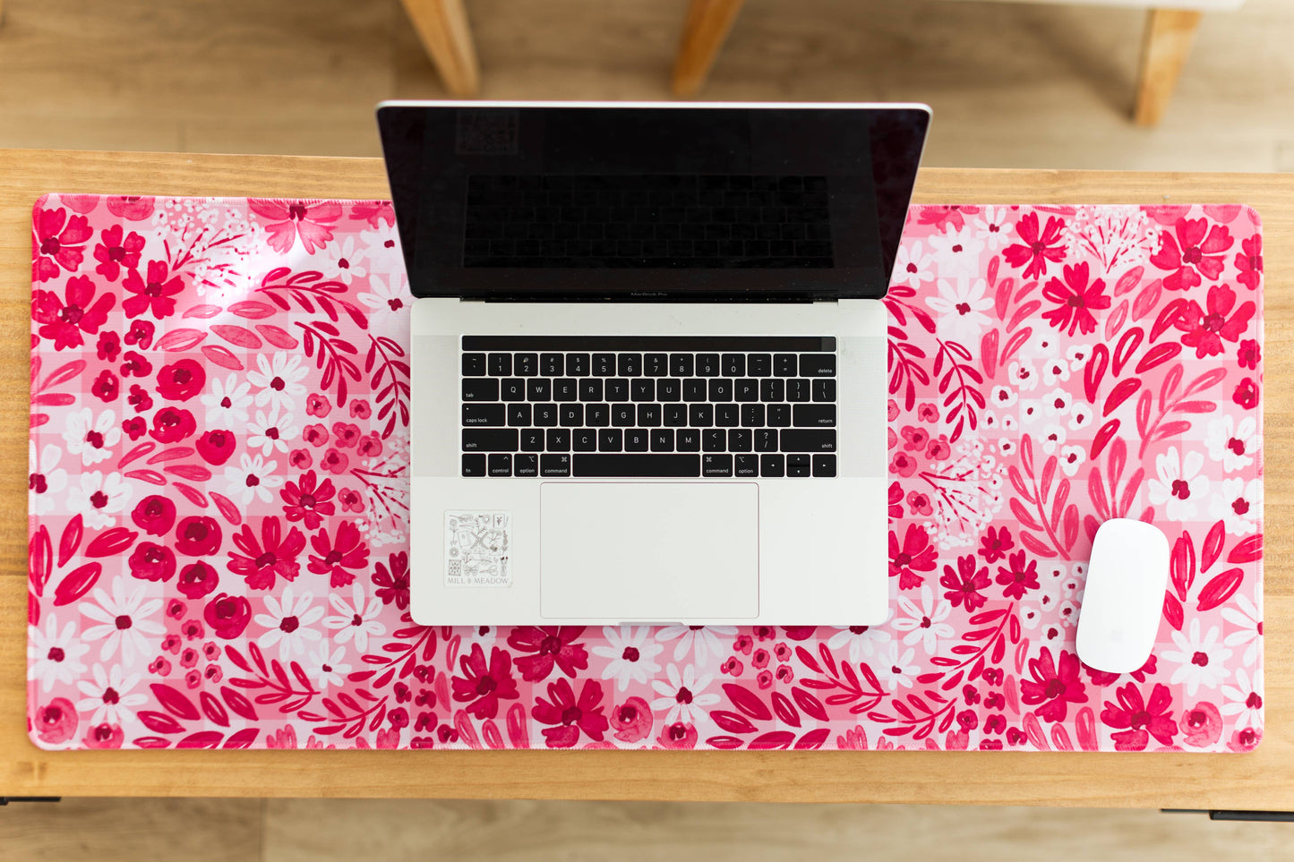 Pink Floral Gingham Desk Pad