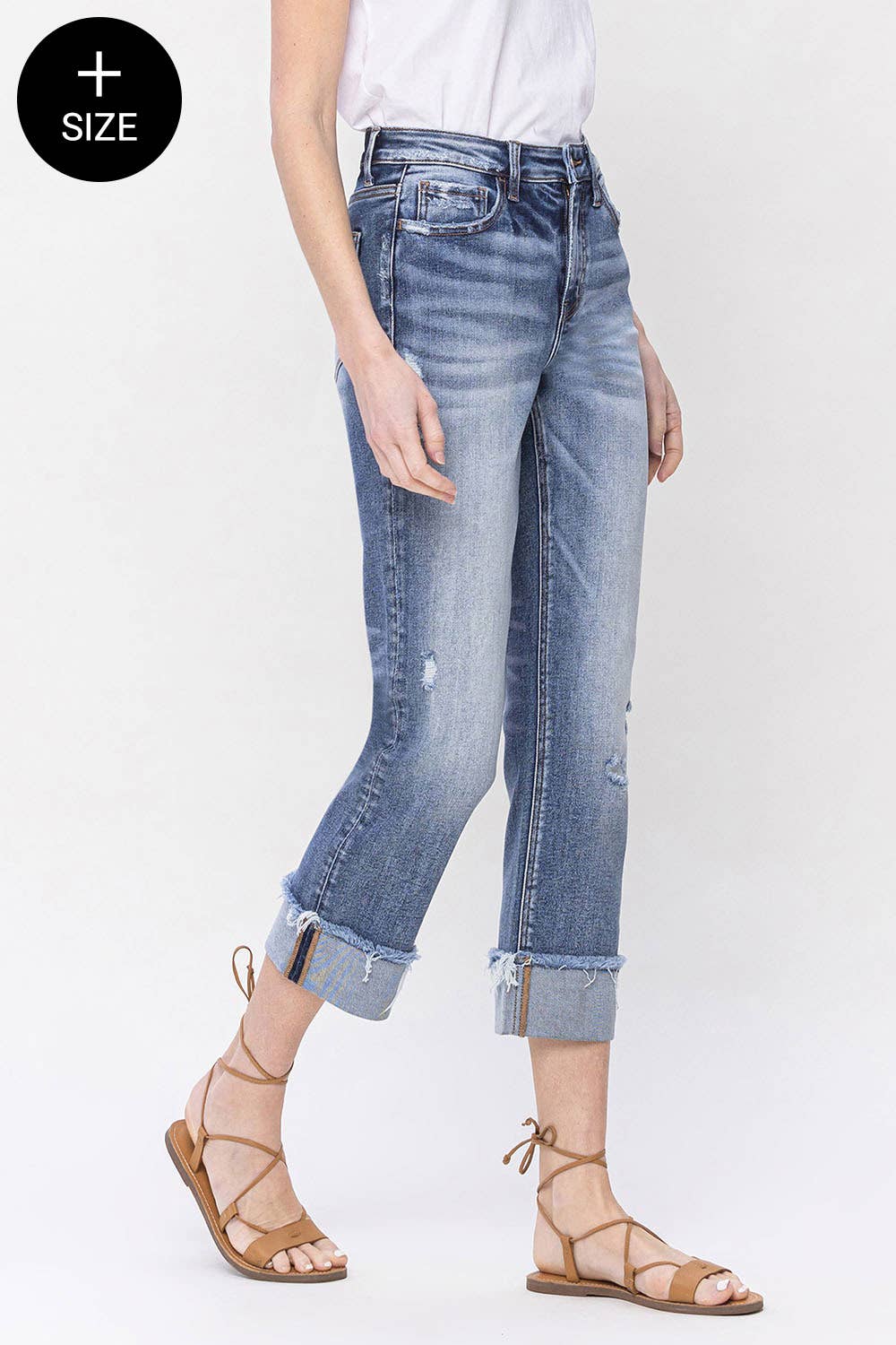 PLUS SIZE HIGH RISE CUFFED STRAIGHT JEANS