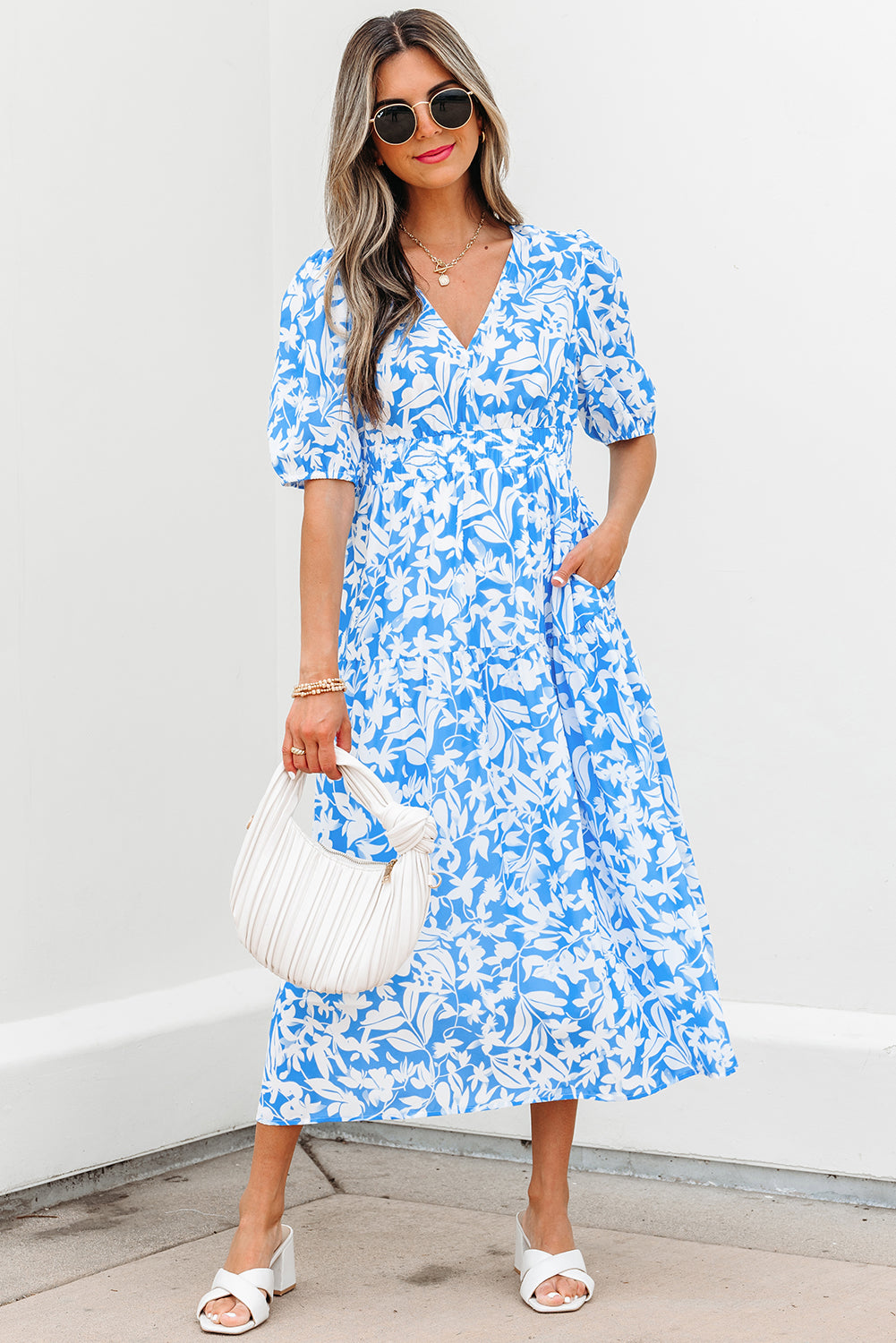 Floral V-Neck Puff Sleeve Flowy Maxi Dress Floral V-Neck Puff Sleeve Flowy Maxi Dress
