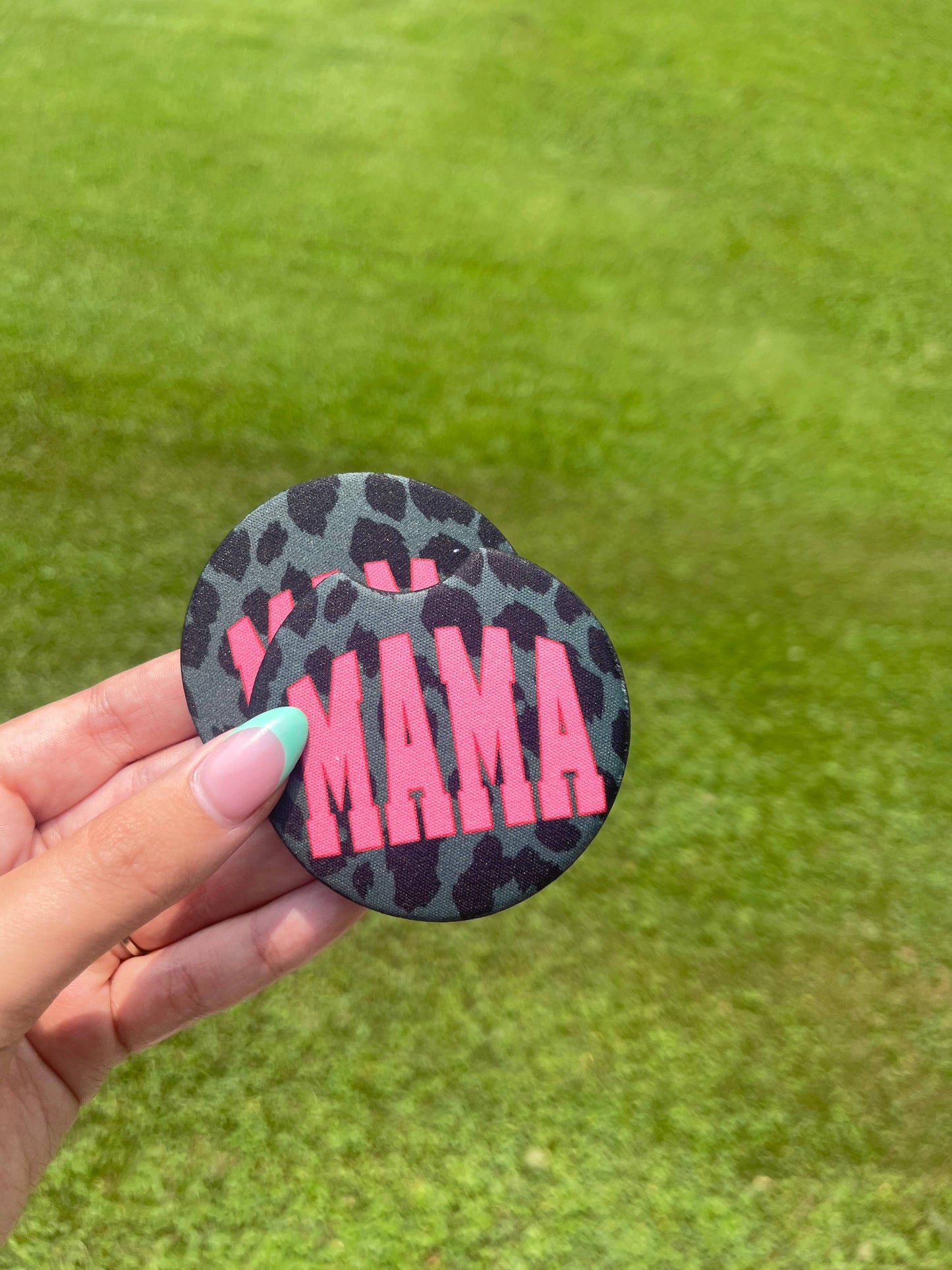 Mama Varsity Leopard Car Coaster Set