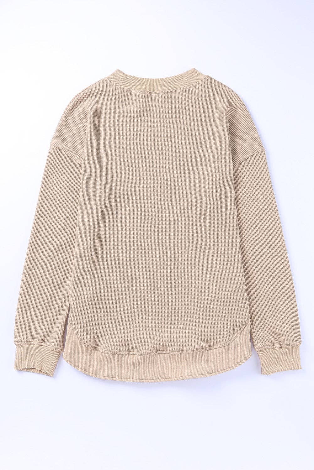 Apricot Crew Neck Ribbed Trim Waffle Knit Top
