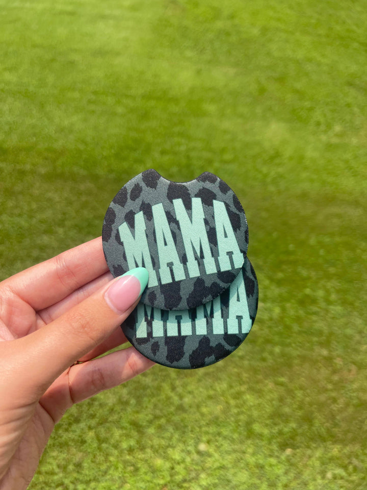 Mama Varsity Leopard Car Coaster Set