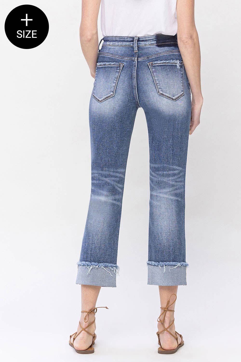 PLUS SIZE HIGH RISE CUFFED STRAIGHT JEANS