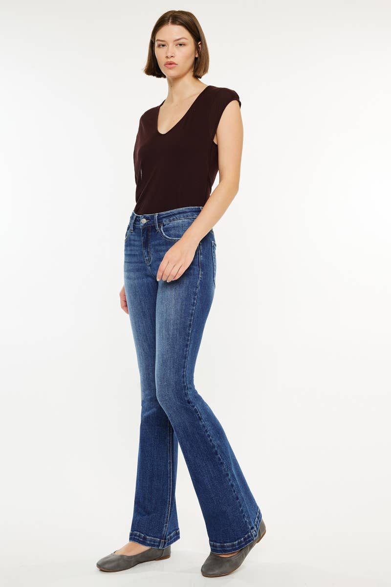 PETITE MID RISE FLARE MEDIUM WASH STRETCH