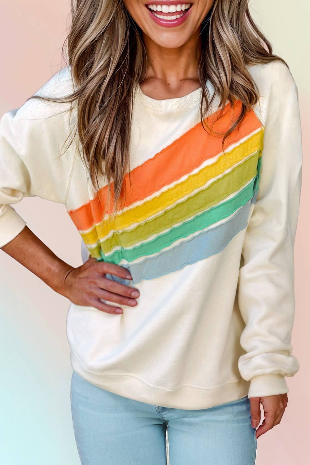 Color Block * Rainbow Striped Pullover Sweater