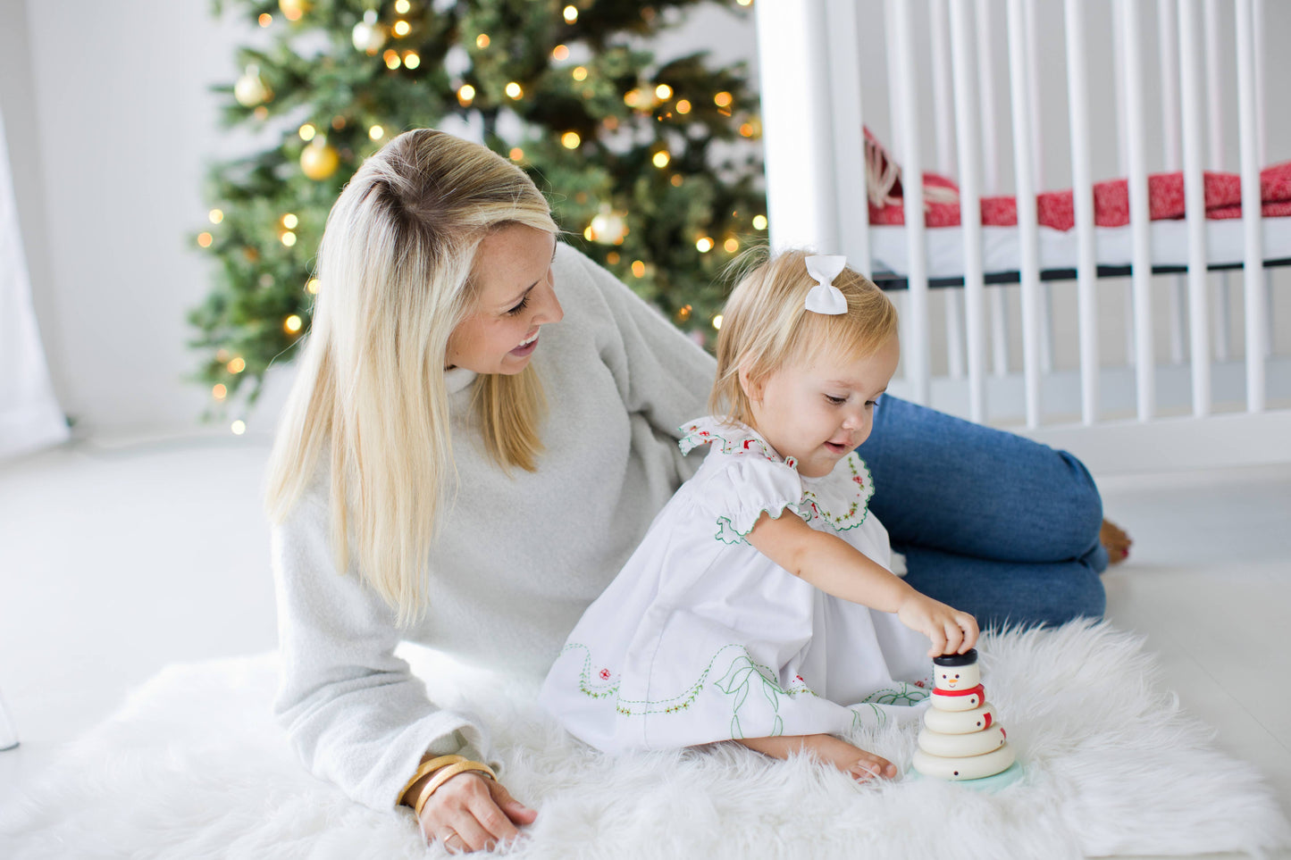 Wooden Snowman Stocking Holiday Toy Set