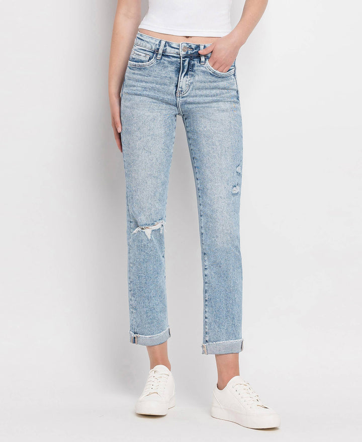 TUMMY CONTROL HIGH RISE CUFFED SLIM STRAIGHT JEANS