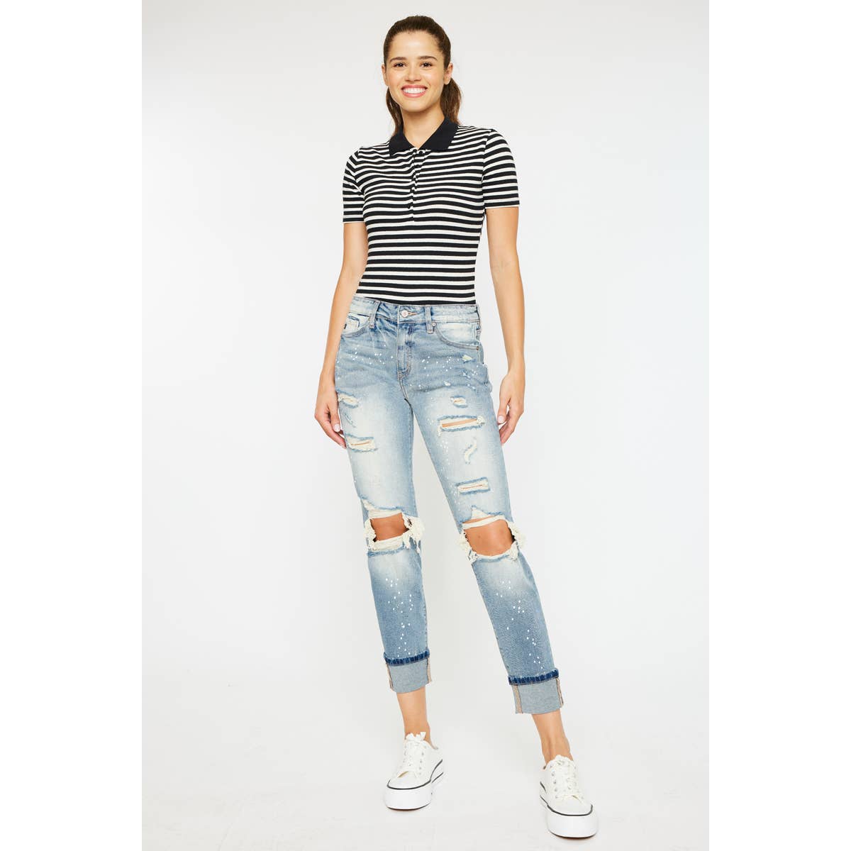 HIGH RISE BOYFRIEND JEANS LIGHT STONE WASH COMFORT STRETCH