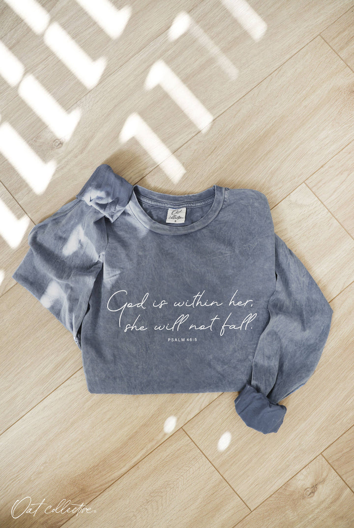 GOD IS WITHIN Mineral Washed Long Sleeve Graphic