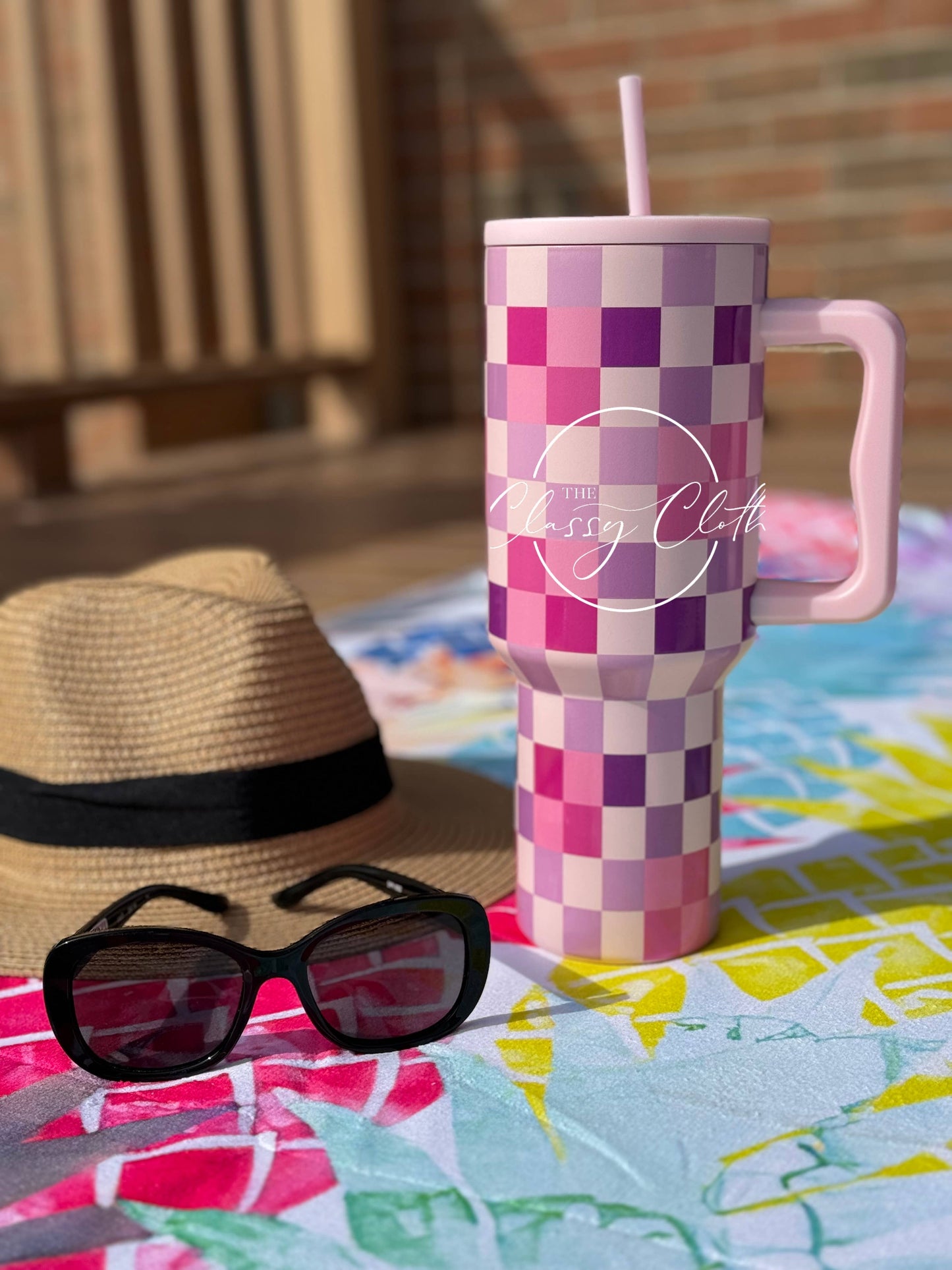 Simple Tumbler 40 oz - Pink Checkered