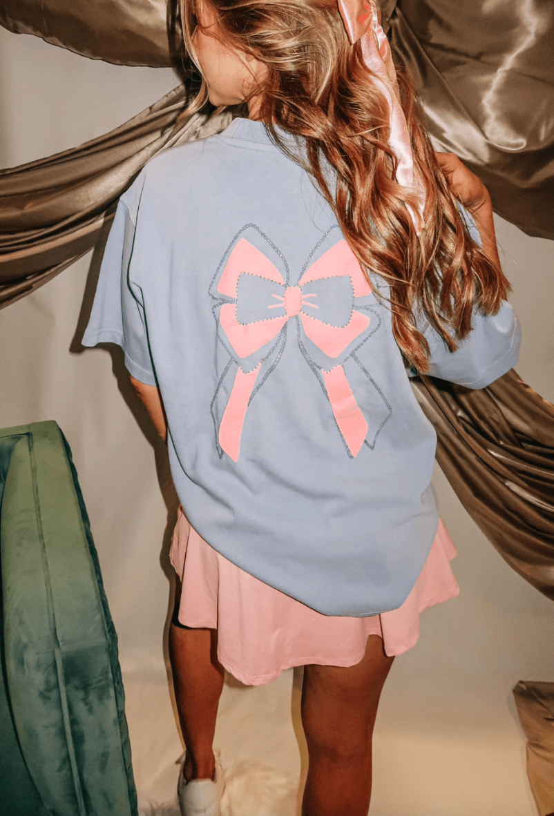 Preppy Bow Lavender Mock Neck Tee