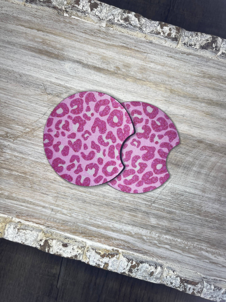 Pinky Glitter Leopard Car Coaster Set