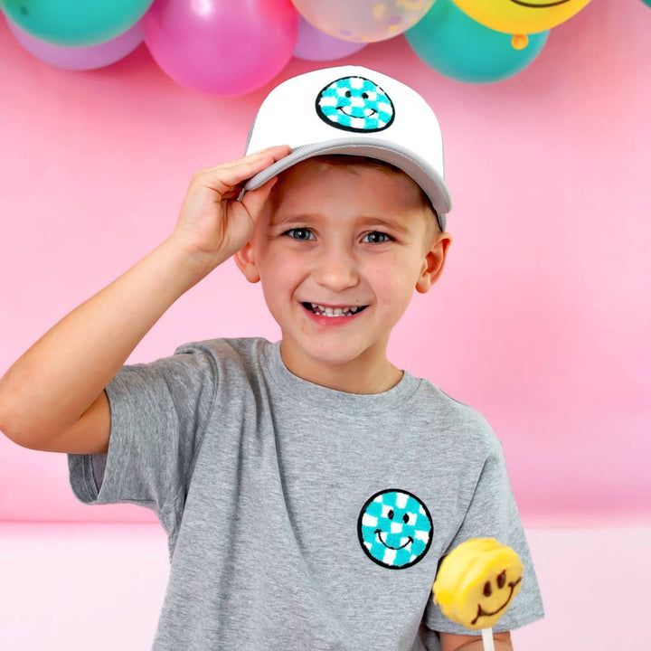 Smiley Checker Patch Trucker Hat - Kids Spring Hat