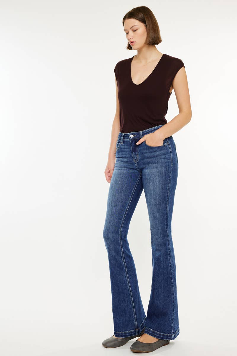 PETITE MID RISE FLARE MEDIUM WASH STRETCH