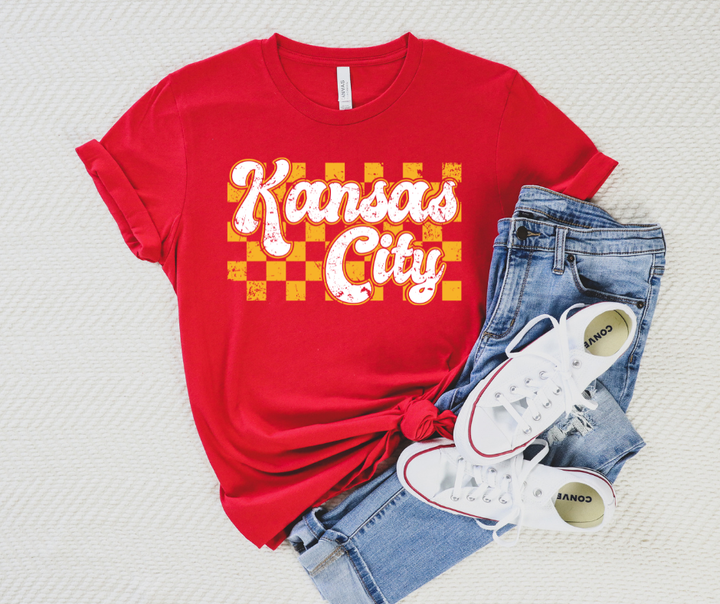 Gold Retro Kansas City Checkered Red Tee