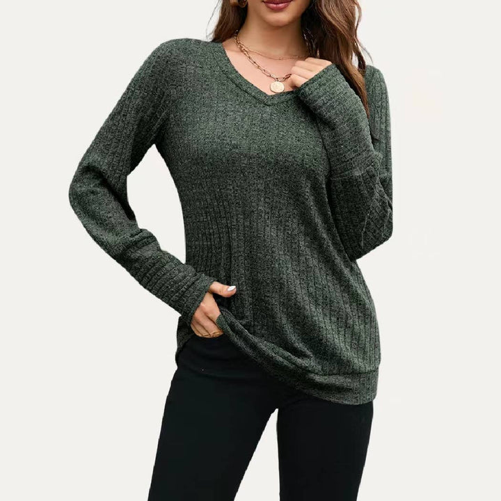 Lightweight Soft V Neck Relaxed Fitted Long Sleeve Knit Top