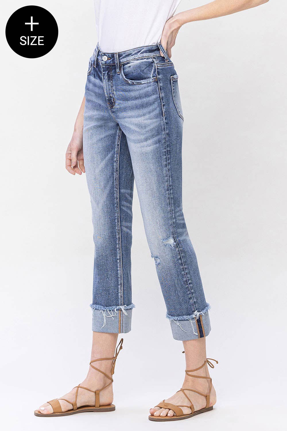 PLUS SIZE HIGH RISE CUFFED STRAIGHT JEANS