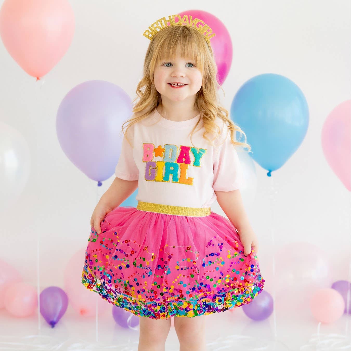 Birthday Girl Patch T-Shirt - Kids Short Sleeve Shirt