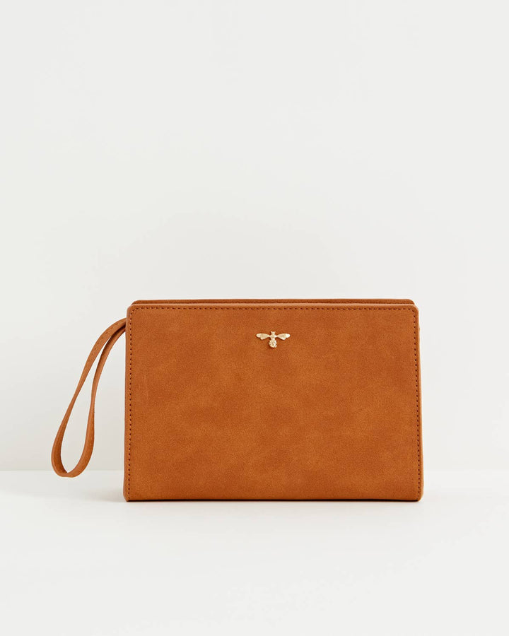 Bonnie Tan Vegan Leather Wristlet Pouch