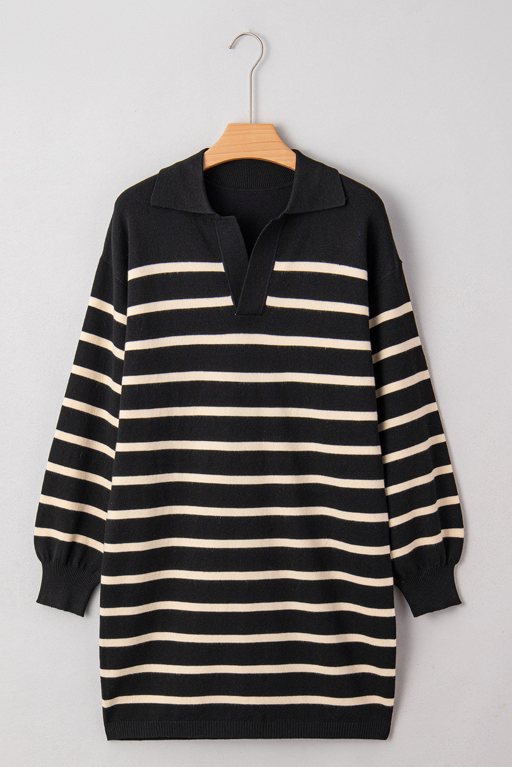 Stripe Puff Sleeve Collared Sweater Mini Dress Stripe Puff Sleeve Collared Sweater Mini Dress