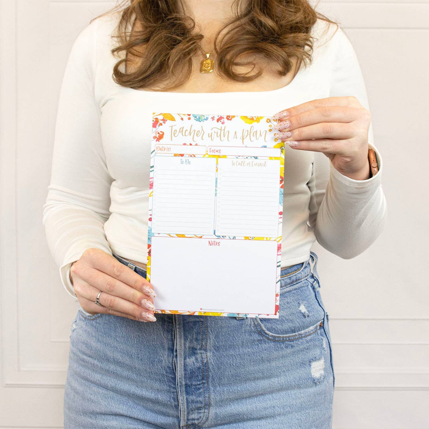 6x9 Teacher To-Do List Planning Pad, Happy Blooms Design