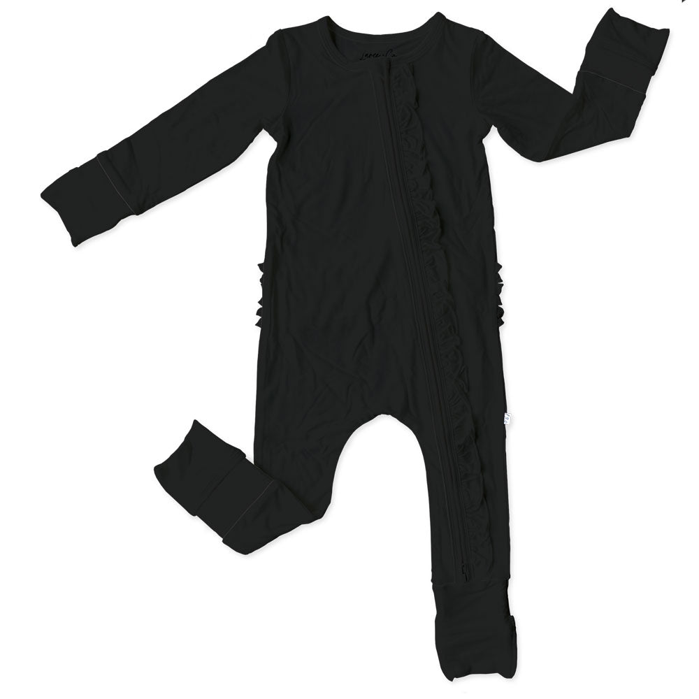 Allie Black Bamboo Ruffle Convertible Footie