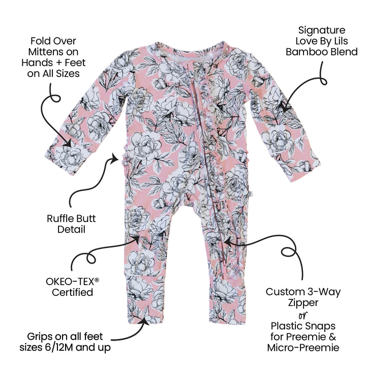 Allie Floral Bamboo Ruffle Convertible Footie