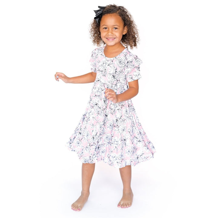 Allie Floral Bamboo Ruffle Spin Dress-Dress-Laree + Co.