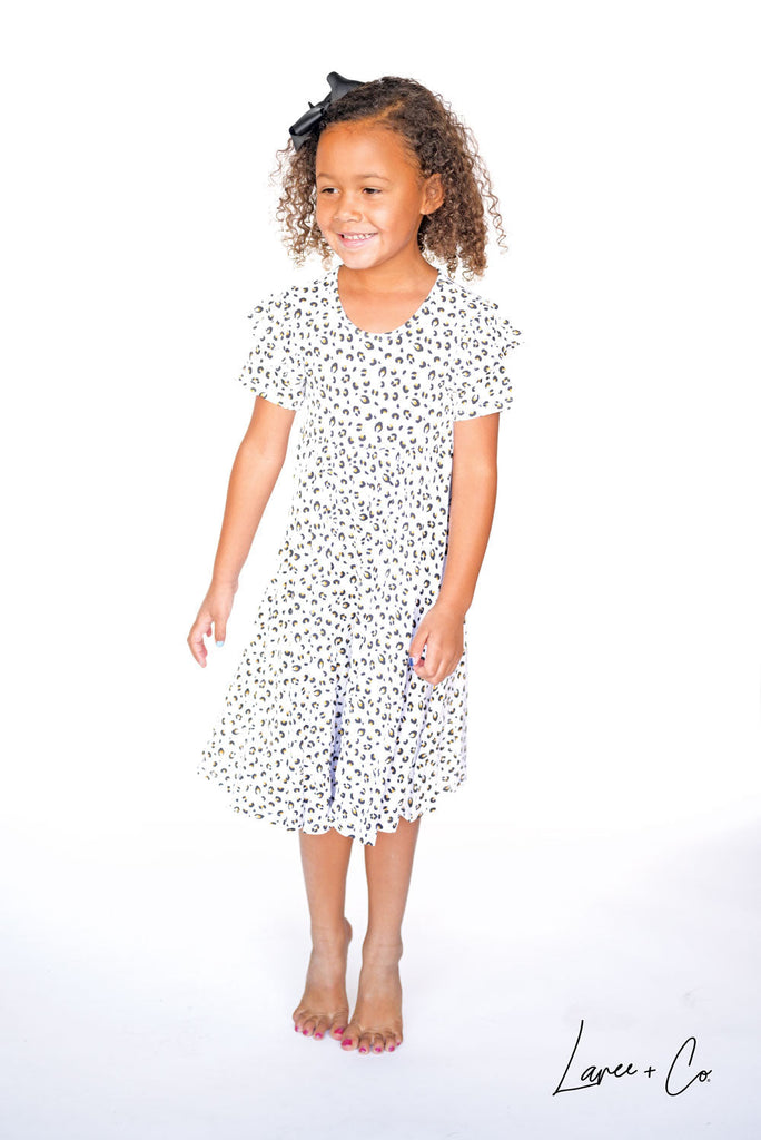 Allie Leopard Bamboo Ruffle Spin Dress-Dress-Laree + Co.