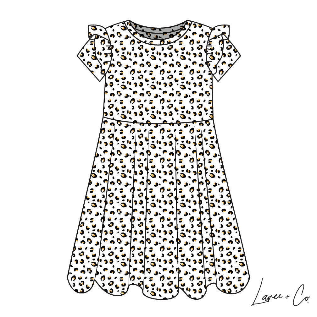 Allie Leopard Bamboo Ruffle Spin Dress-Dress-Laree + Co.