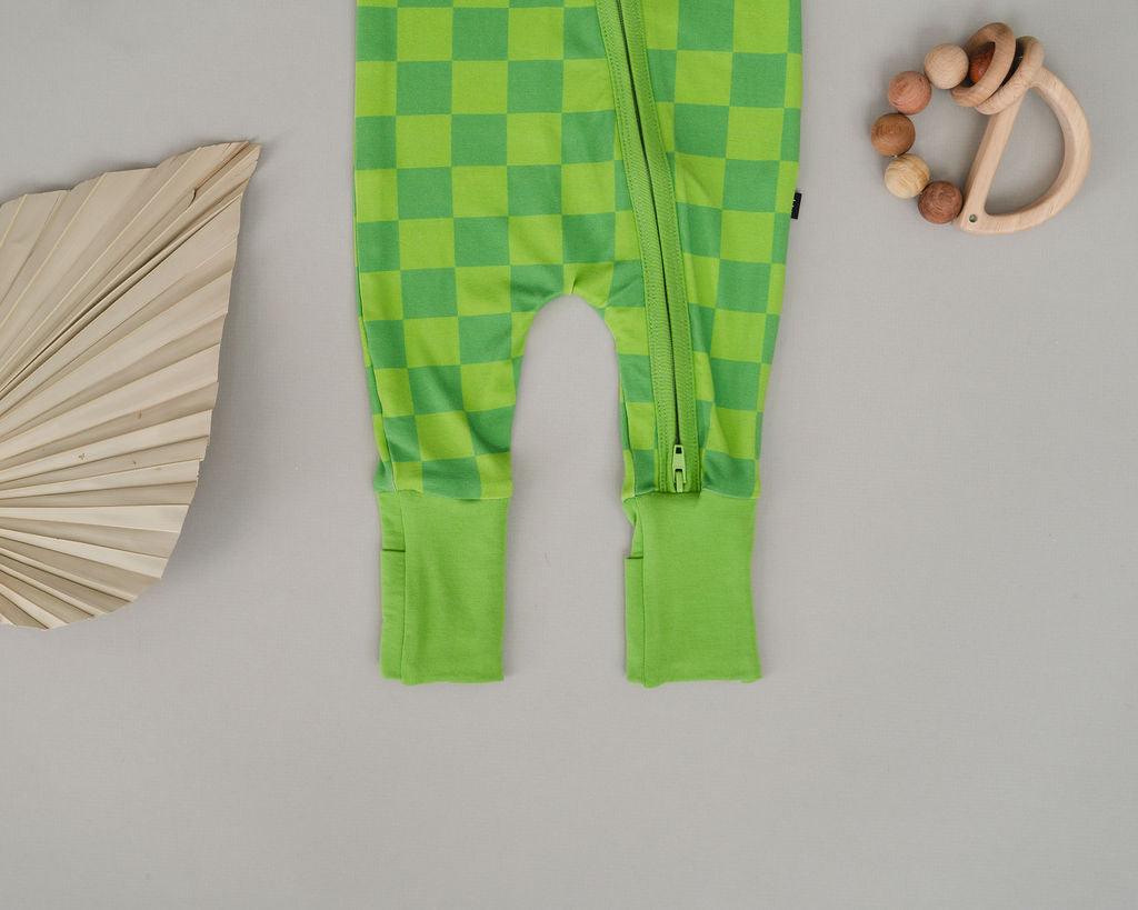 Lime Checkers Convertible Footie